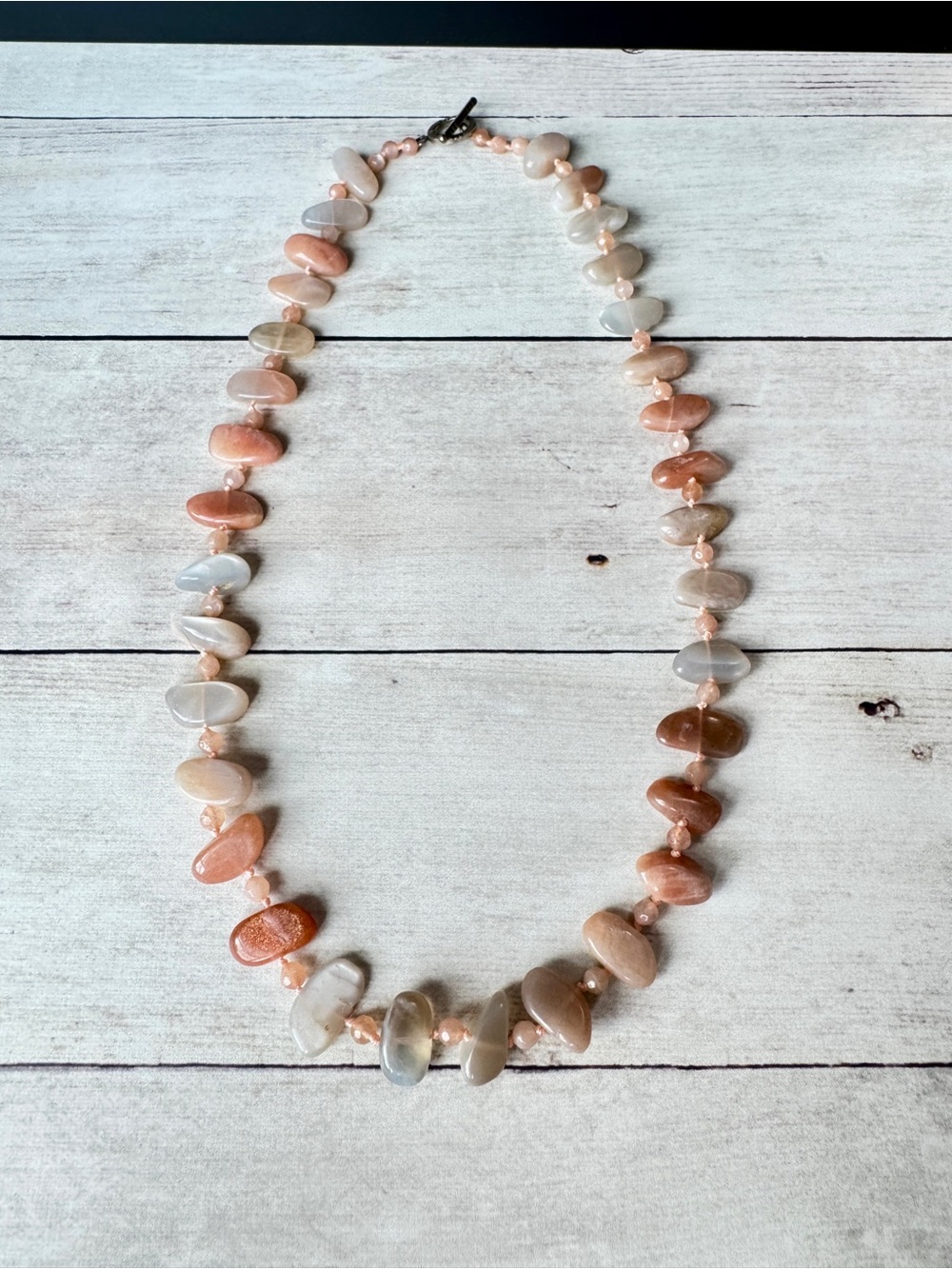 Handcrafted Peach and Gray Moonstone  Necklace